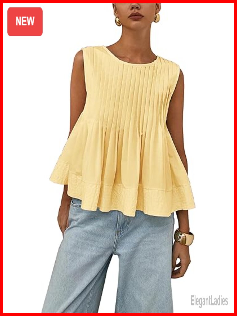 Ruffle Tank Top Pleated Peplum Sleeveless Blouse Y2k Summer Top